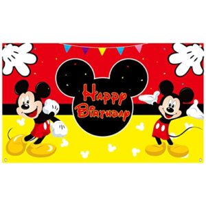 aforts ftage mouse happy birthday theme backdrop banner, large red fabric photo booth banner for baby shower kids mouse birthday party supplies photography photo background decoration-72.8 x 43.3 inch
