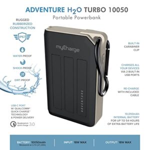 myCharge Portable Charger Waterproof USB C Power Bank Adventure 10050mAh Internal Battery / 18W Turbo Fast Charging Rugged Outdoor External Battery Pack Backup for Apple iPhone, iPad, Android