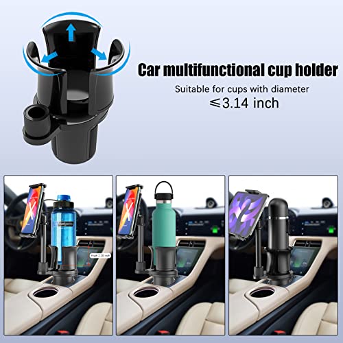 Lopnord Car Cup Holder Phone Mount, Cup Holder Expander Cellphone Tablet Mount for Z Fold 4 3/Galaxy S22/iPhone 14 13 Pro Max Plus/iPad Mini, 2-in-1 Cup Holder Expander for 18-40oz Hydro Flask, YETI