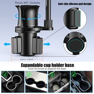 Lopnord Car Cup Holder Phone Mount, Cup Holder Expander Cellphone Tablet Mount for Z Fold 4 3/Galaxy S22/iPhone 14 13 Pro Max Plus/iPad Mini, 2-in-1 Cup Holder Expander for 18-40oz Hydro Flask, YETI