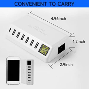 USB Charging Station, 60W/12A 7-Port USB Charger Station with LED Display for Multiple Devices PD20W USB C Charger for All iPad iPhone14/13/12 Pixel Galaxy Tablet Headphones and More (White)