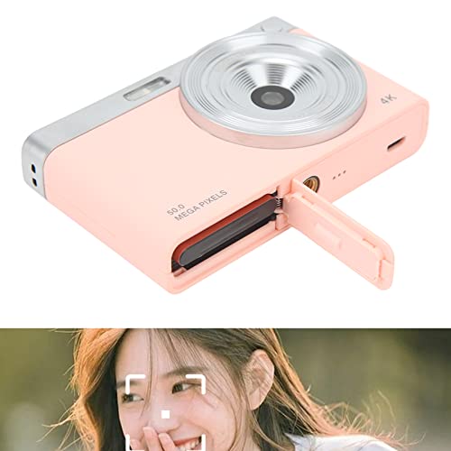 Digital Camera, Kids Camera 4K Digital Camera 2.88in IPS HD Mirrorless 16X Zoom 50MP Compact Portable Mini Cameras for 4-15 Year Old Kid Children Teen Student Girls Boys(Pink)