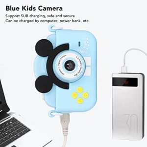 Tgoon Mini Kids Camera, High Definition Simple Operation Blue Kids Camera with Lanyard for Home