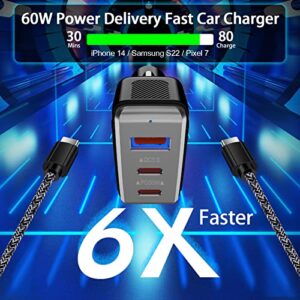 Super Fast Car Charger for iPhone 14 Pro Max 13 12 11 SE iPad Pro, 78W Cigarette Lighter USB Charger Adapter, PD 30W & QC 18W Android Phone Auto Cargador for Samsung Galaxy S23 S22 Ultra S21,Pixel 7