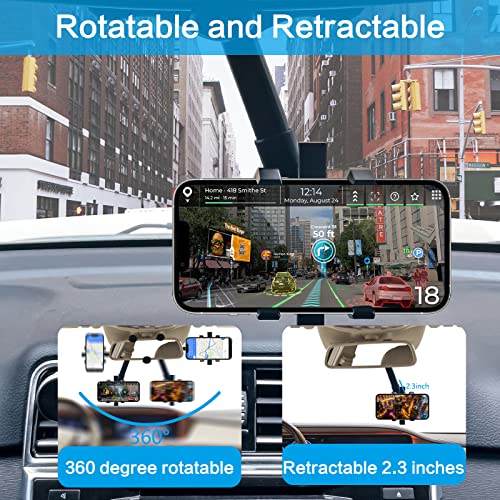 JDHDL Rear View Mirror Phone Holder, Rotatable and Retractable Car Phone Holder Mount Rearview Mirror Phone Holder for Car Compatible with All 4-7 Inch Cell Phones