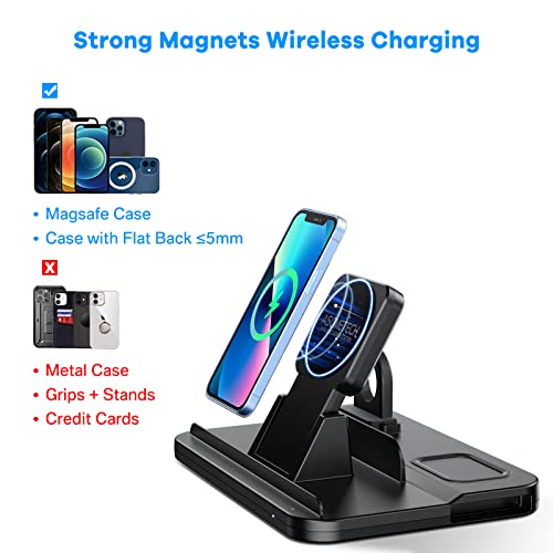 Magnetic Wireless Charger, 4 in 1 Wireless Charging Station for iPhone 14/13/12 Pro/Pro Max/Mini，Detachable Wireless Charging Stand for iWatch SE/6/5/4/3/2,Airpods 3/2/Pro,Pencil 2（With QC3.0 Adapter）