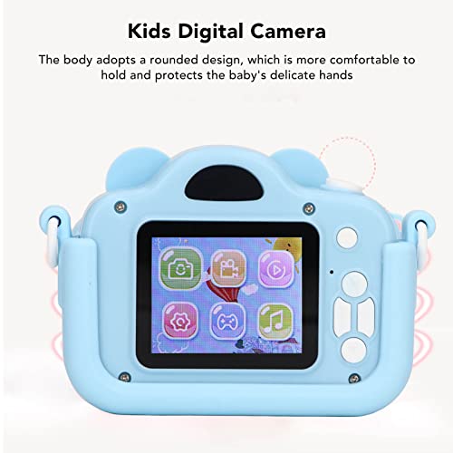 Tgoon Mini Kids Camera, Kids Camera Simple Operation Blue Cute Cartoon with Lanyard for Home