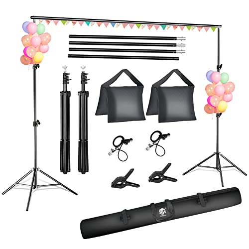 SH Backdrop Stand, 6.5 x 10 ft Adjustable Heavy Duty Photography Background Support System Kit with Spring Clamp, Sand Bag, Carry Bag, for Photo Video Studio1