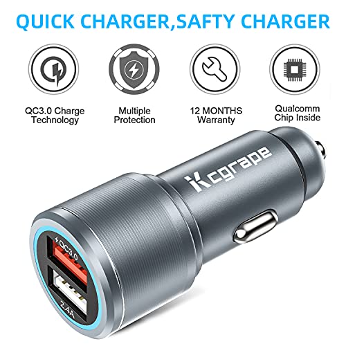 USB Car Charger with Cable for Samsung Galaxy S20 S21 S22 Plus Ultra FE 5G,A52 A13 A50 A51 A71 A21 A10E A20 A03S,Quick Charge 3.0 Fast Charging Dual Port Car Phone Adapter for iPhone 11 Pro Max XR X