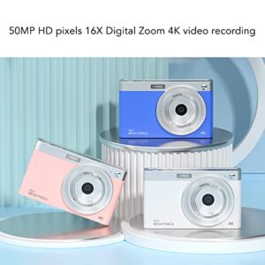 Digital Camera, Kids Camera 4K Digital Camera 2.88in IPS HD Mirrorless 16X Zoom 50MP Compact Portable Mini Cameras for 4-15 Year Old Kid Children Teen Student Girls Boys(Blue)