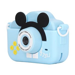yyqtgg mini kids camera, dual camera 2000w blue cute cartoon kids camera with lanyard for travel