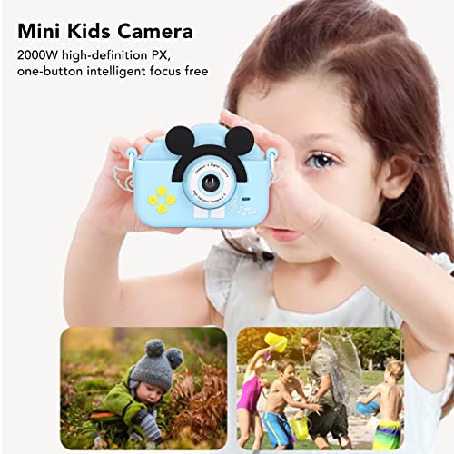 YYQTGG Mini Kids Camera, Dual Camera 2000W Blue Cute Cartoon Kids Camera with Lanyard for Travel