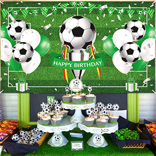 Soccer Happy Birthday Banner,Large Soccer Birthday Party Supplies Decorations Banner Backdrop Printed with Soccer Balloons for Boys Kids Teens Sport Themed Birthday Party Supplies Photo Background