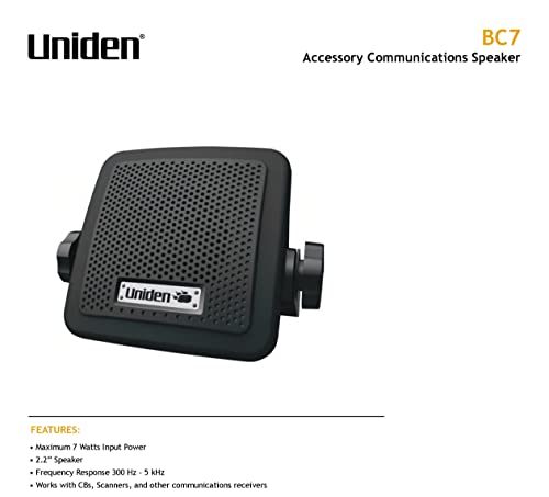 Uniden (BC7) Bearcat 7-Watt External Communications Speaker. Durable Rugged Design, Perfect for Amplifying Uniden Scanners, CB Radios, and Other Communications Receivers.