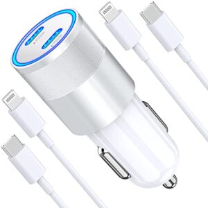 [apple mfi certified] iphone car charger, kyohaya 60w dual pd usb-c power pps super fast car charger with 2 pack type c to lightning quick charging cable for iphone 14/13/12/11/xs/xr/x/se/ipad/airpods