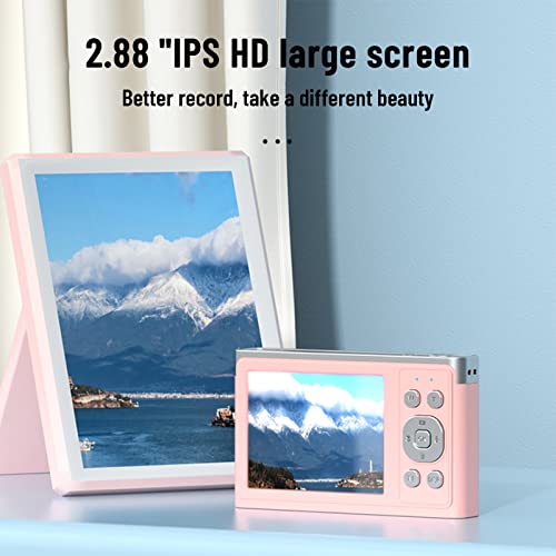 Portable Digital Camera for Photography, 50 Million Pixels Vlogging Camera, 1080P Camera with 2.88'' IPS Screen, 16X Zoom Compact Portable Mini Rechargeable, Gifts for Students Teens Adults (Pink)