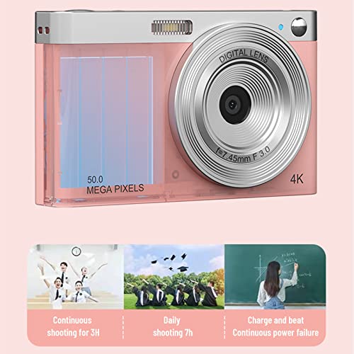 Portable Digital Camera for Photography, 50 Million Pixels Vlogging Camera, 1080P Camera with 2.88'' IPS Screen, 16X Zoom Compact Portable Mini Rechargeable, Gifts for Students Teens Adults (Pink)