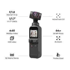 DJI Pocket 2 - Handheld 3-Axis Gimbal Stabilizer with 4K Camera, 1/1.7” CMOS, 64MP Photo, Pocket-Sized, ActiveTrack 3.0 (Renewed)