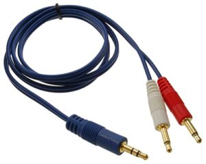 6ft cablesonline 3.5mm stereo male to dual (rd/wh) mono 3.5mm blue audio breakout cable