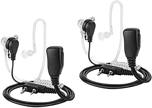 TOMSENN 2-Pin Covert Acoustic Tube Walkie Talkie Earpiece – Two Way Radio Earpiece with a PTT Mic - Compatible with Walkie Talkie Headset Brands (Kenwood, Puxing, Wouxun) – Pack of 2