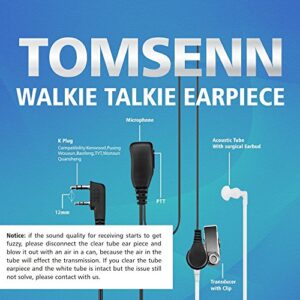 TOMSENN 2-Pin Covert Acoustic Tube Walkie Talkie Earpiece – Two Way Radio Earpiece with a PTT Mic - Compatible with Walkie Talkie Headset Brands (Kenwood, Puxing, Wouxun) – Pack of 2