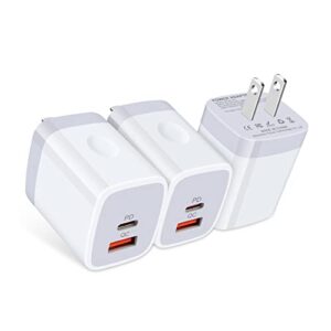 usb c wall charger, pd charger adapter, 3pack 20w power delivery +quick charge 3.0 dual port fast charger block wall plug for iphone 14 13 12 11 pro max mini 10 se xr xs x,samsung s23 s22 s21 s20 a13
