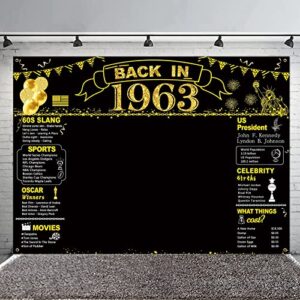 darunaxy 60th birthday black gold party decoration, 7x5ft back in 1963 backdrop for men 60 years old birthday party poster supplies for women vintage 1963 banner background 60th class reunion decor