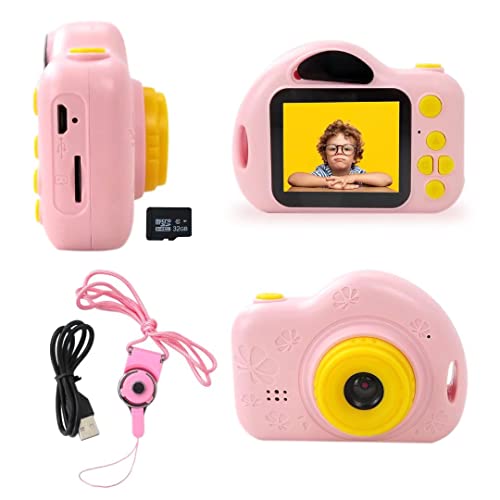 Pink Kids Digital Camera, 32GB Micro SD Card, Gifts for Birthday Christmas, Holiday, Festival