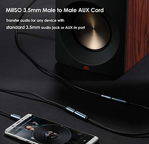 MillSO 3.5mm Audio Cable (6.6 Feet) Male to Male Stereo AUX Cable TRS Headphone Jack Auxiliary Cable for AUX Cord, Car, Home Stereos, Smartphone, Tablet, MP3 Player, Speaker, Headphone - Metal Blue