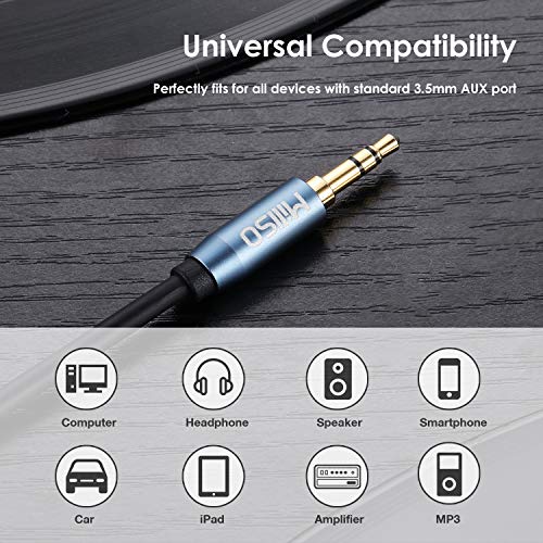 MillSO 3.5mm Audio Cable (6.6 Feet) Male to Male Stereo AUX Cable TRS Headphone Jack Auxiliary Cable for AUX Cord, Car, Home Stereos, Smartphone, Tablet, MP3 Player, Speaker, Headphone - Metal Blue