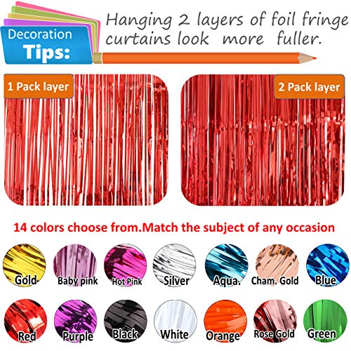 Moohome 2 Pack 3ft x 8ft Red Foil Curtains Metallic Tinsel Fringe Curtains Shimmer Door Window Curtain Backdrop for Birthday Wedding Bridal Shower Photo Booth Party Decorations