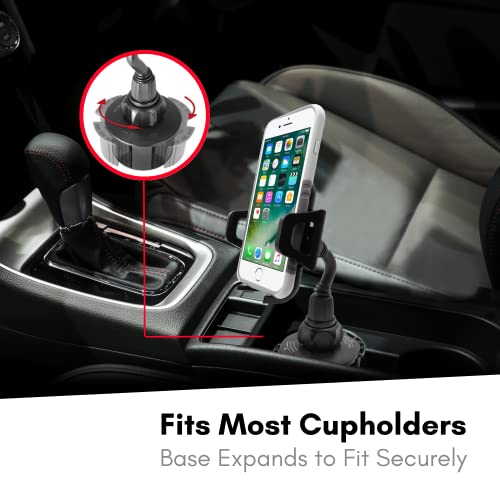 Macally Car Cup Holder Phone Mount [Upgraded], Adjustable Gooseneck Cell Phone Holder Car Mount - Easy Cup Phone Holder Clamp in Vehicle - Cupholder Compatible with All iPhone Android Smartphone
