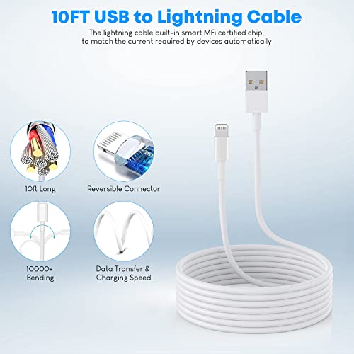 iPhone Charger [Apple MFi Certified] 2Pack 10FT Extra Long Charging Cords USB to Lightning Cable with USB Wall Charger Block Power Adapter Travel Plug for iPhone 13/12/11 Pro Max/SE/XS/X/XR/8/7, iPad