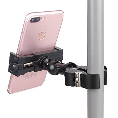 iTODOS Cell Phone Holder Mount Clip for Golf Cart,Wheelchair Walker,Stroller,Spin Bike, Table, Clamp Fits iPhone,Galaxy, Nexus,Most Phones and GPS up to 4" Wide,Aluminum Alloy Material