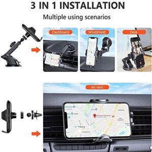 【2022 NEW】VOVIGGOL Universal Cell Phone Holder for Car Phone Mount Car Phone Holder Dashboard Windshield Air Vent Long Arm Strong Suction Cell Phone Car Mount Fit for iPhone Samsung All Phones (Black)