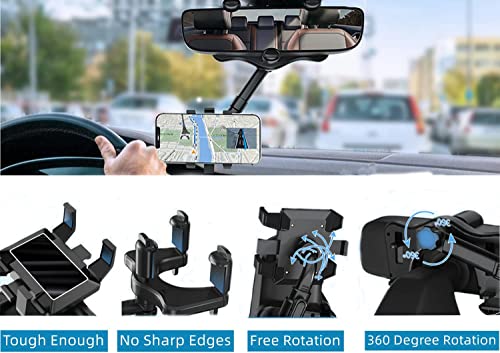 Timpou Car Phone Holder, Rearview Mirror Phone Holder, Adjustable Nagivator Holder, 360° Rotatable and Retractable Universal Car Cell Phone Holder for All Cell Phone