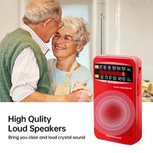 FUHONGYUAN AM FM Pocket Radio, Compact Portable Transistor Radios - Best Reception, Loud Speaker, Earphone Jack, Long Lasting, 2 AA Battery Operated (Red)