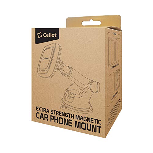 Cellet Magnetic Windshield & Dash Car Mount, Phone Holder, Desk Stand, Cradle with Extendable Arm Compatible with iPhones Samsung Galaxy, Note, Moto, LG, Nokia Google Pixel Phones