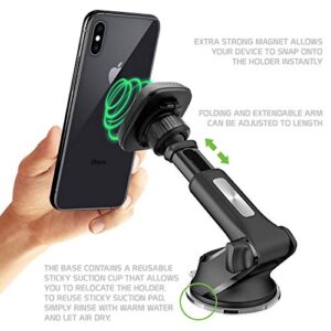 Cellet Magnetic Windshield & Dash Car Mount, Phone Holder, Desk Stand, Cradle with Extendable Arm Compatible with iPhones Samsung Galaxy, Note, Moto, LG, Nokia Google Pixel Phones