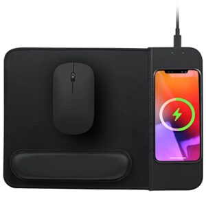 15w wireless charging mouse pad with wrist support, fast qi wireless charger mouse mat for iphone 14/13/12/12 pro/11/11pro/xr/xs/x/8, samsung galaxy s10/s9/s8 plus note 9/8 multiple devices