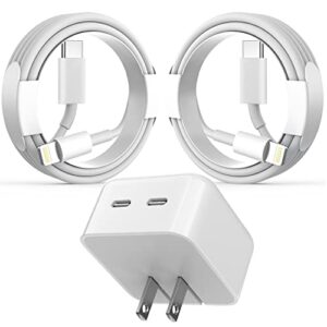 iphone fast charger，35w dual usb c fast apple charger for iphone【apple mfi certified】foldable quick adapter iphone charger block+【2 pack】lightning cable for iphone 14 13 12 11 pro max/plus/mini/ipad