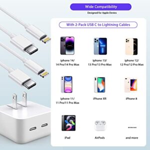 iPhone Fast Charger，35W Dual USB C Fast Apple Charger for iPhone【Apple MFi Certified】Foldable Quick Adapter iPhone Charger Block+【2 Pack】Lightning Cable for iPhone 14 13 12 11 Pro Max/Plus/Mini/iPad