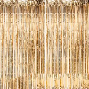 dazzle bright backdrop curtain, 3ft x 8ft metallic tinsel foil fringe curtains photo booth background for baby shower party birthday wedding engagement bridal shower (2, champagne gold)