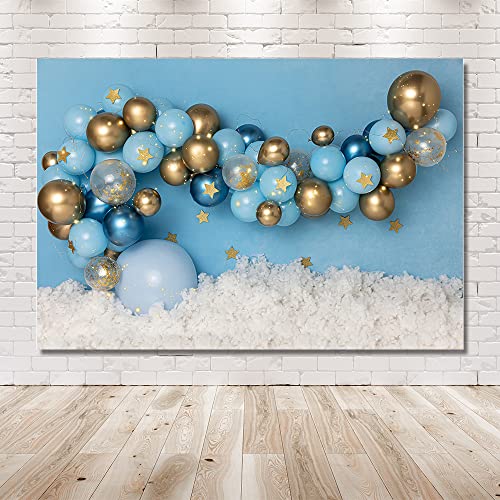 MEHOFOND 7x5ft Boy Birthday Photography Background for Newborn Kids Portrait Decorations Blue and Gold Balloons Stars Boy 1st Bday Party Backdrop Photoshoot Studio Booth Props for Cake Smash