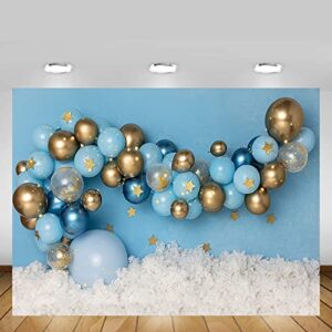 MEHOFOND 7x5ft Boy Birthday Photography Background for Newborn Kids Portrait Decorations Blue and Gold Balloons Stars Boy 1st Bday Party Backdrop Photoshoot Studio Booth Props for Cake Smash