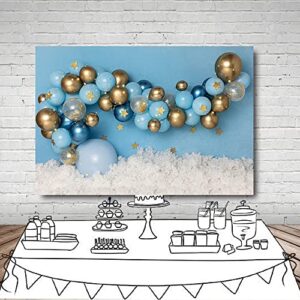 MEHOFOND 7x5ft Boy Birthday Photography Background for Newborn Kids Portrait Decorations Blue and Gold Balloons Stars Boy 1st Bday Party Backdrop Photoshoot Studio Booth Props for Cake Smash