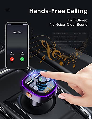 Arsvita Bluetooth FM Transmitter for Car, Radio Receiver / Audio Adapter with Dual Car Charger, Support QC3.0 Quick Charging, Hands-Free Calling and Hi-Fi Sound Playback, Black