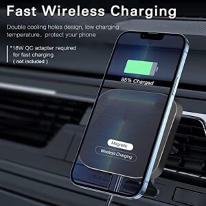 ZC GEL Magnetic Wireless Car Charger, Fast Charging and Strong Stable Air Vent Phone Holder Compatible with Magsafe iPhone 14/13/12 Series Phones Magnetic Car Mount with Double Cooling Holes, Black