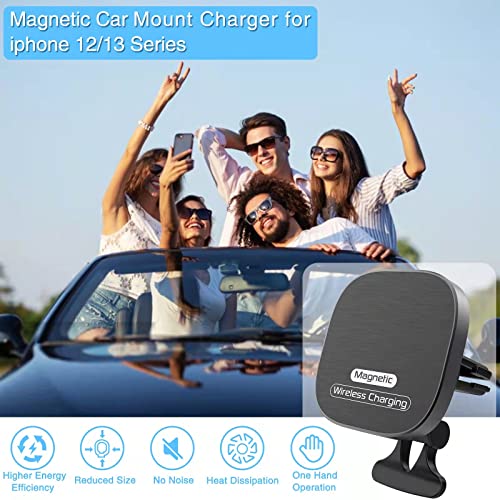 ZC GEL Magnetic Wireless Car Charger, Fast Charging and Strong Stable Air Vent Phone Holder Compatible with Magsafe iPhone 14/13/12 Series Phones Magnetic Car Mount with Double Cooling Holes, Black