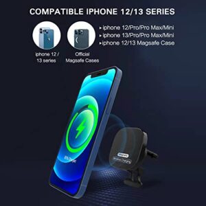 ZC GEL Magnetic Wireless Car Charger, Fast Charging and Strong Stable Air Vent Phone Holder Compatible with Magsafe iPhone 14/13/12 Series Phones Magnetic Car Mount with Double Cooling Holes, Black